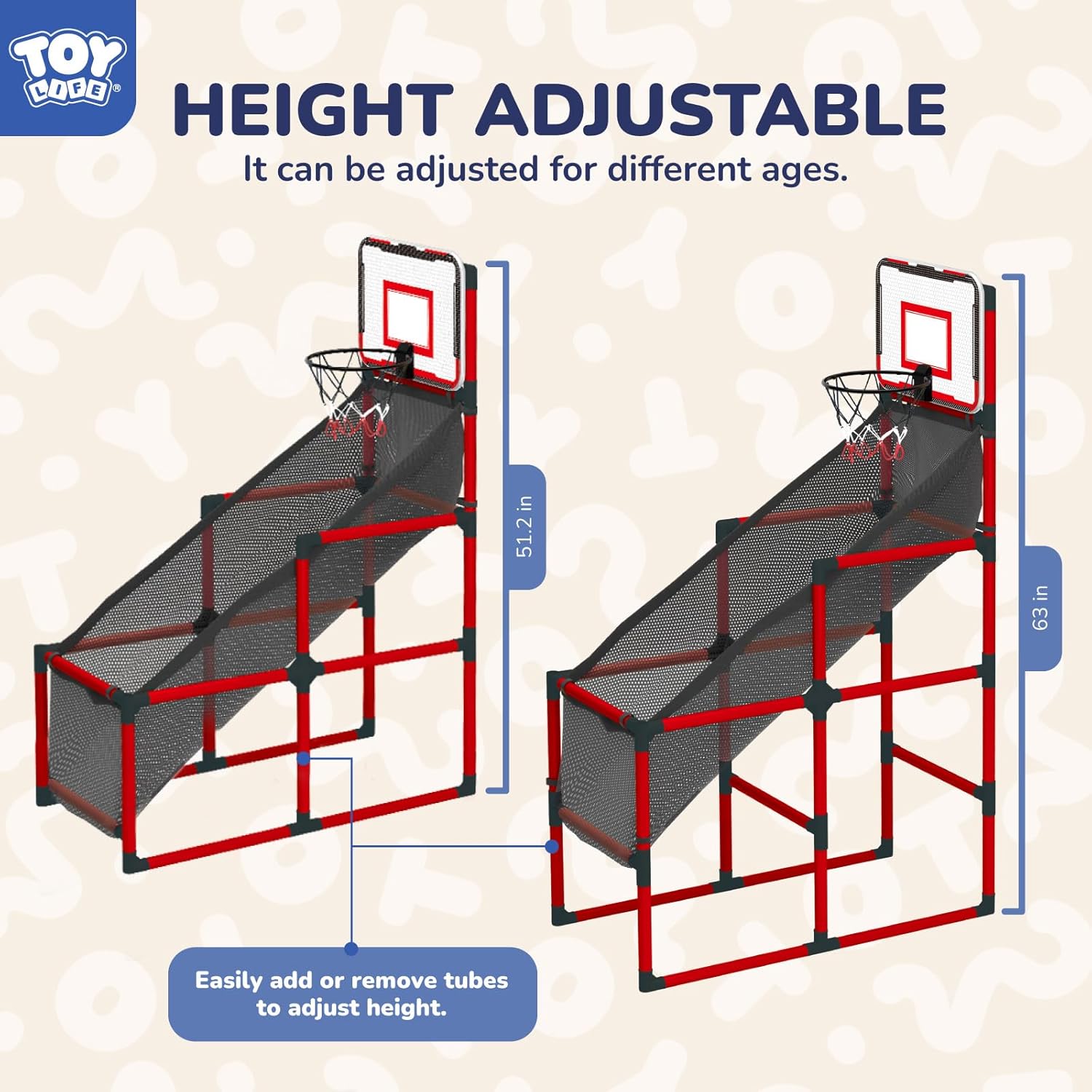 TOY Life Arcade Basketball Game Set Height Adjustable Easy Set Up with 4 Balls and Hoop Game for Kids 3 to 12 Years Old Indoor Outdoor Sport Play, Air Pump Included, Toys for Boys 5-7 Competition