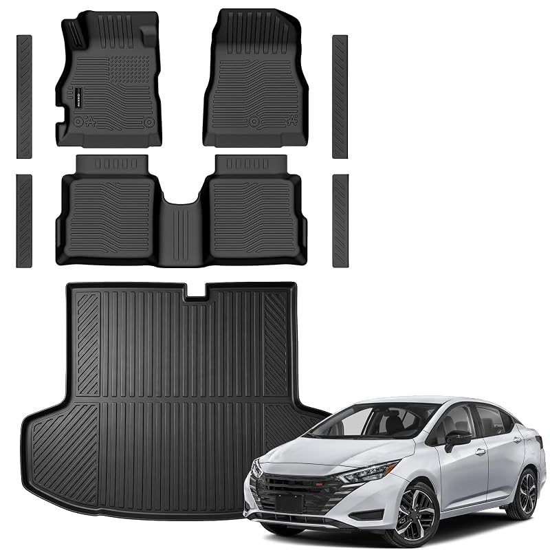Kit de tapetes automotivos e protetor de soleira para porta-malas Nissan Versa 2020–2025 AUXKO, 8 peças