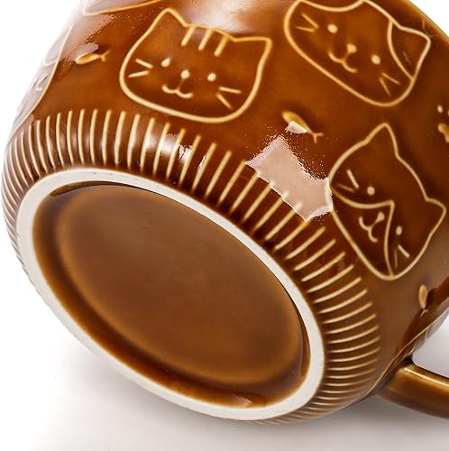 Miniatura 4 de Juego de 2 Lindas Tazas de Cerámica con Gato con Tapa, Tazas de Café de Leche de 10 OZ con Posavasos, Linda Taza de Té Kawaii para Desayuno para