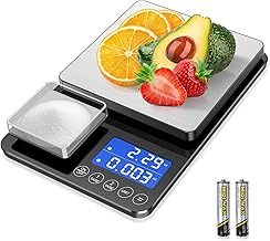 Digital Kitchen Scales with 2 Platforms 15 kg/1 g & 500 g/0.01 g Precision Scales with 7/6 Units, Summing Function, Auto-Off, Tare LED Display, for Kitchen Jewellery Baking Cooking, Includes Batteries