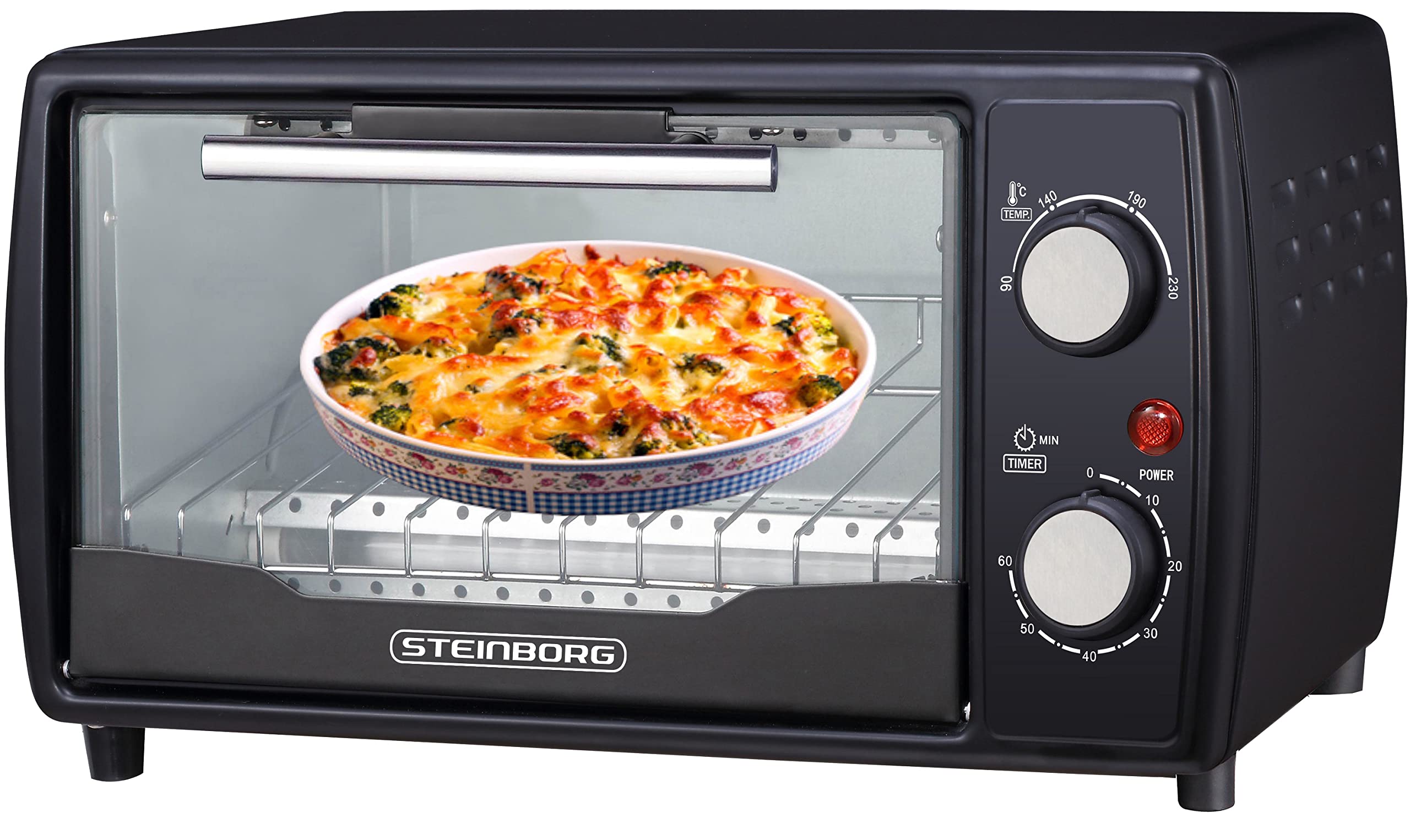 Ecosa Mini Backofen | 1000 Watt | 10 Liter | inkl. Backblech und Grillrost | Pizzaofen | 90°-230°C | 60 min. Timer | aufklappbares Krümelblech | Minibackofen | Backofen | Kleiner Backofen