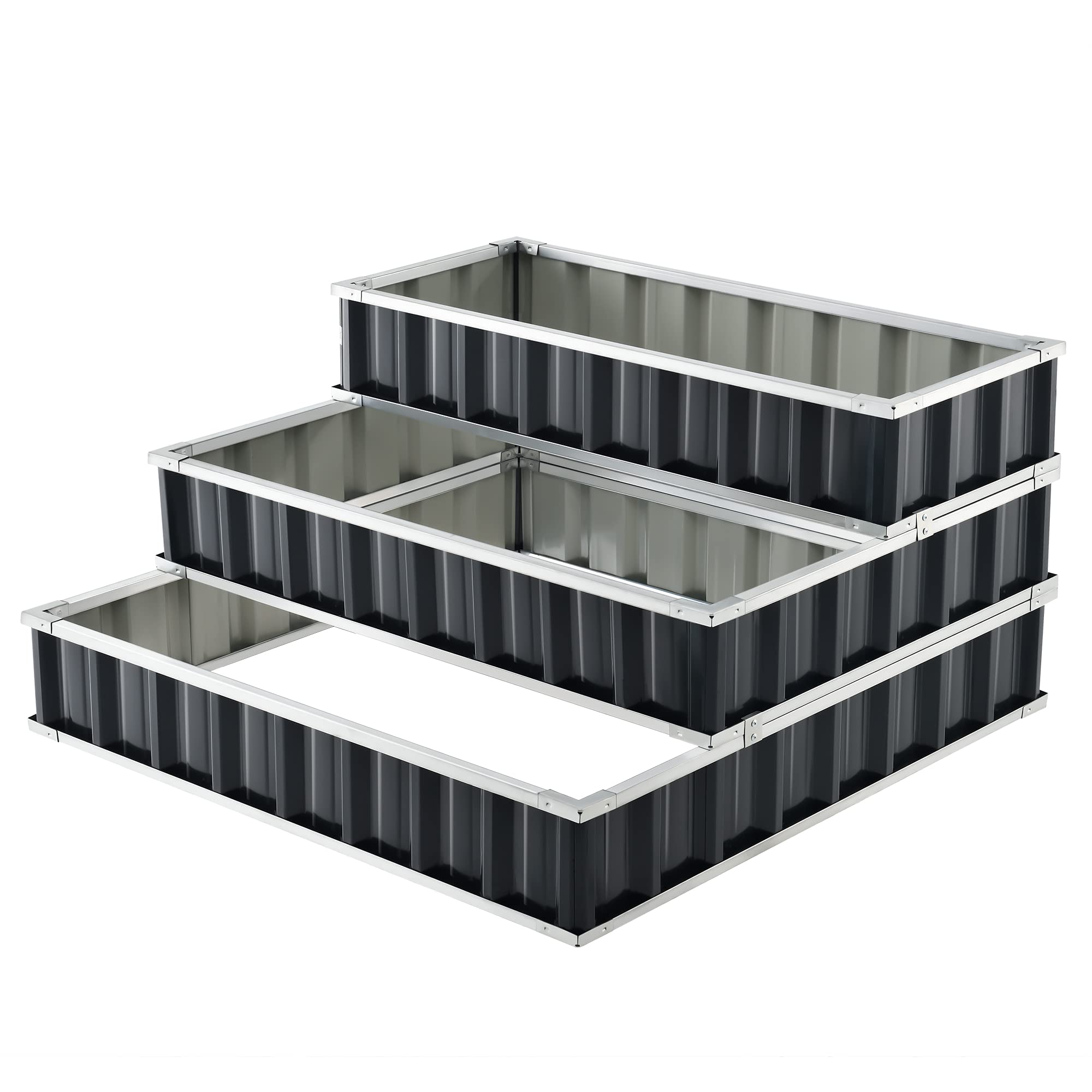 Carré Potager à 3 Niveaux pour Fleurs Herbes Légumes Jardinière Surélevée Résistante aux Intempéries en Acier Galvanisé 118 x 118 x 60 cm Anthracite