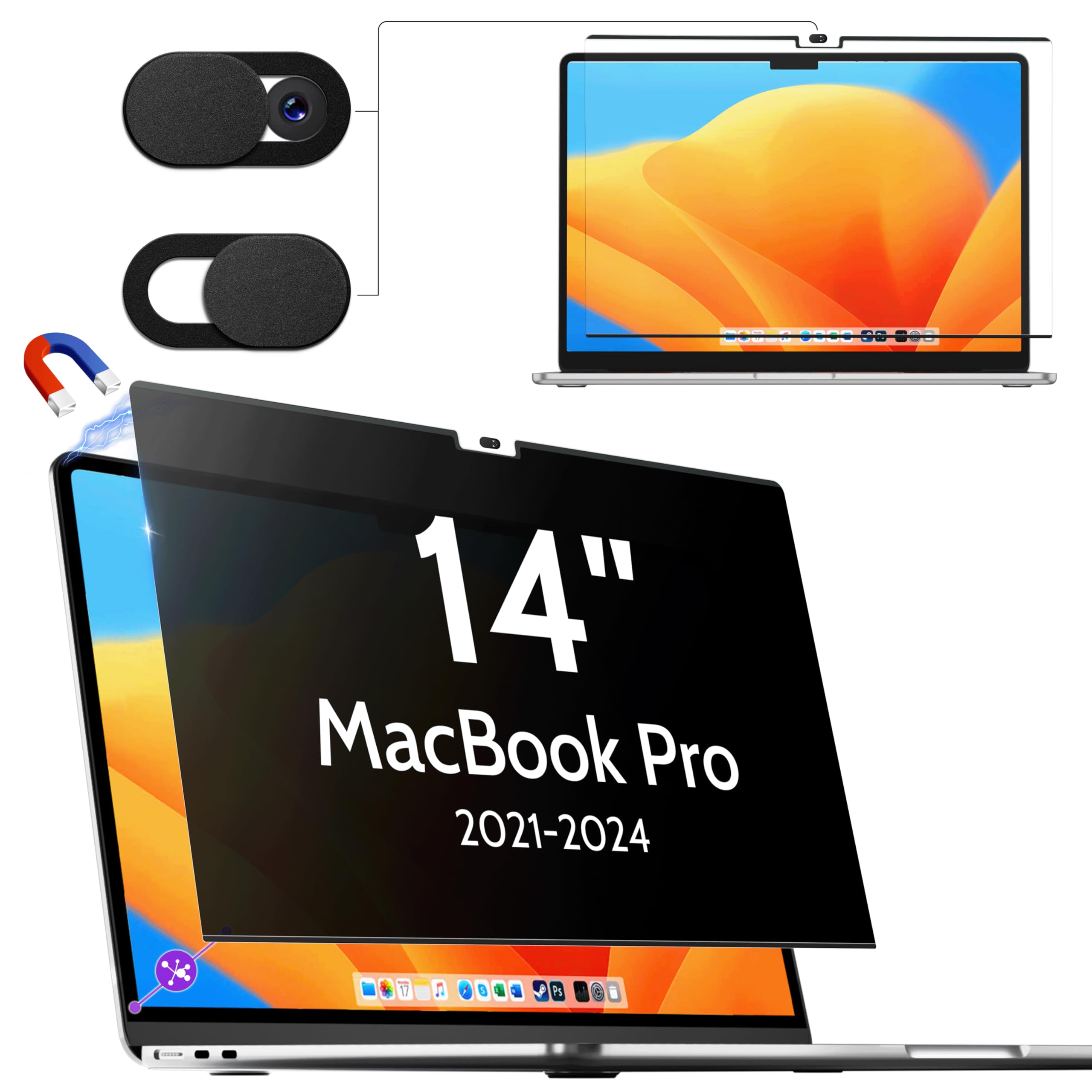 Filtro de privacidad magnético para MacBook Pro de 14 pulgadas (2021-2026, M1, M2, M3, M4, M5,Pro/Max), extraíble protector de pantalla anti espía y azul luz película privacidad Mac Pro 14.2
