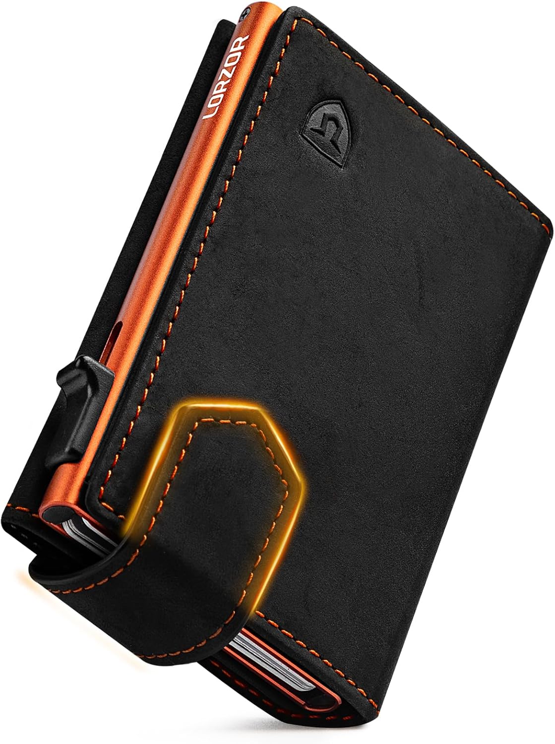 LORZOR Men Wallet Slim Magnetic Closure with Coin Pocket, Card Wallet Genuine Leather, Credit Card Holder RFID Blocking for 10 Cards, Smart Wallets Minimalist with Banknote Compartment, Gift - Amazon product rated Grade A