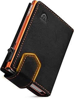 Portafoglio Uomo Slim vera Pelle, Porta Carte di Credito con Protezione RFID & Portamonete, Portacarte Uomo Pop-up Contenere 10 Carte, Porta Tessere Tascabile, Magnetica