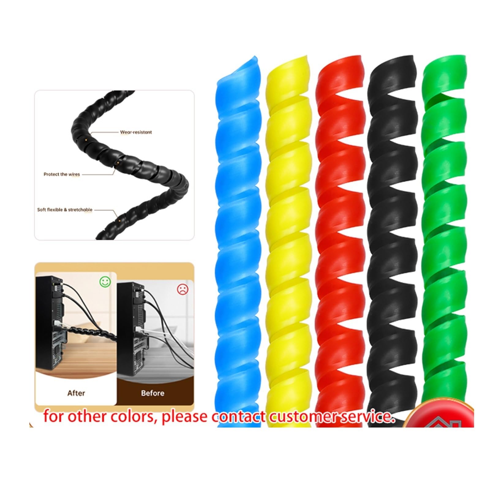 Tubo en Espiral para Cables, Funda Flexible for enrollar Cables en Espiral, Color Negro, 1 a 10 m, 8 a 35 mm(35mm)