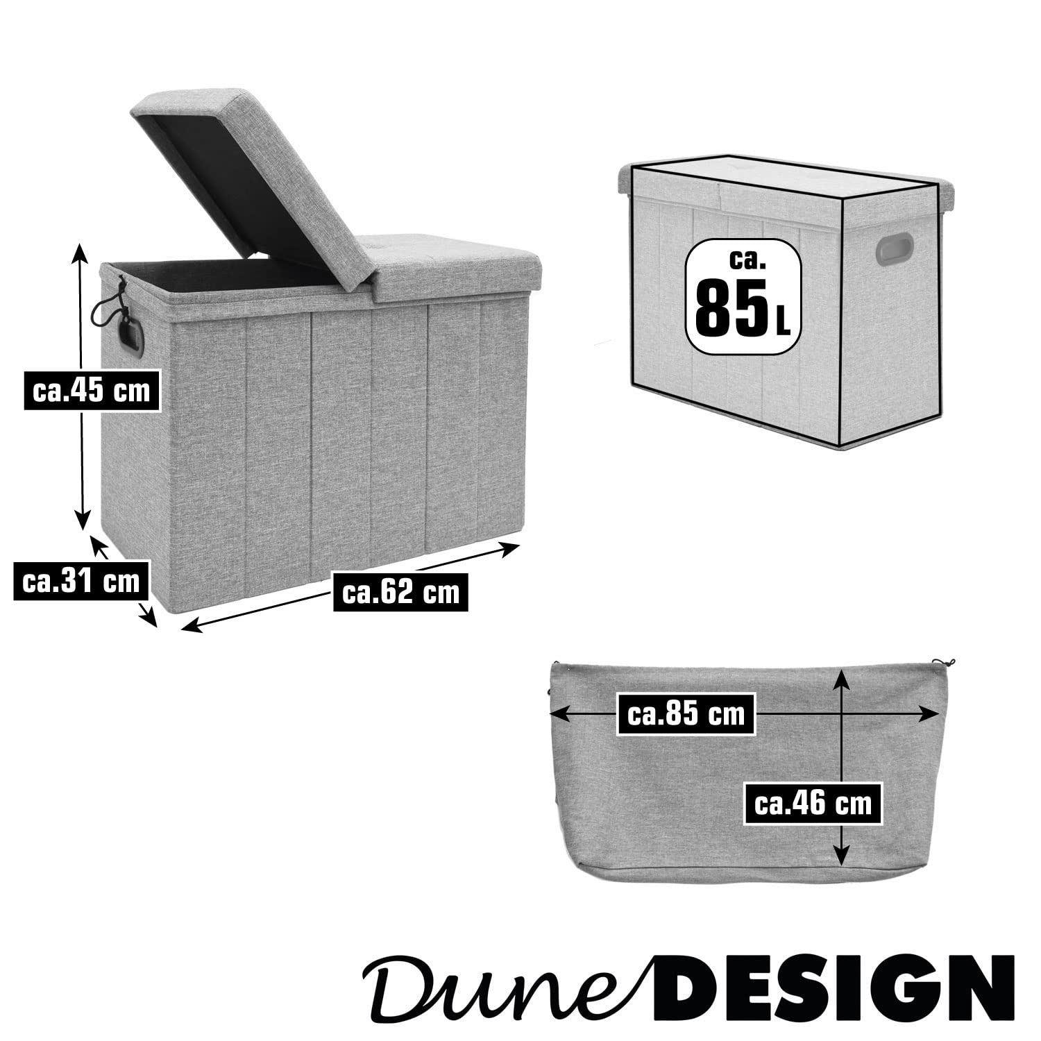 DuneDesign Cesto Ropa Sucia con Tapa - Canasta XXL para Laundry - 62x31