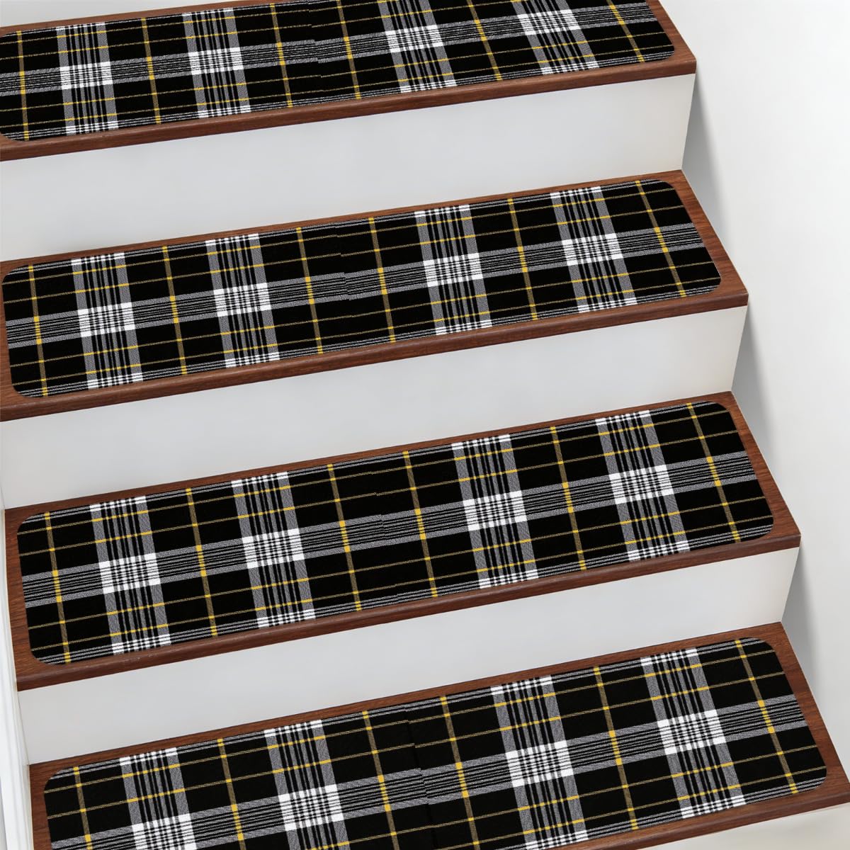 Alfombra para peldaños de escalera de 7.8 x 30 pulgadas con patrón clásico de cuadrícula