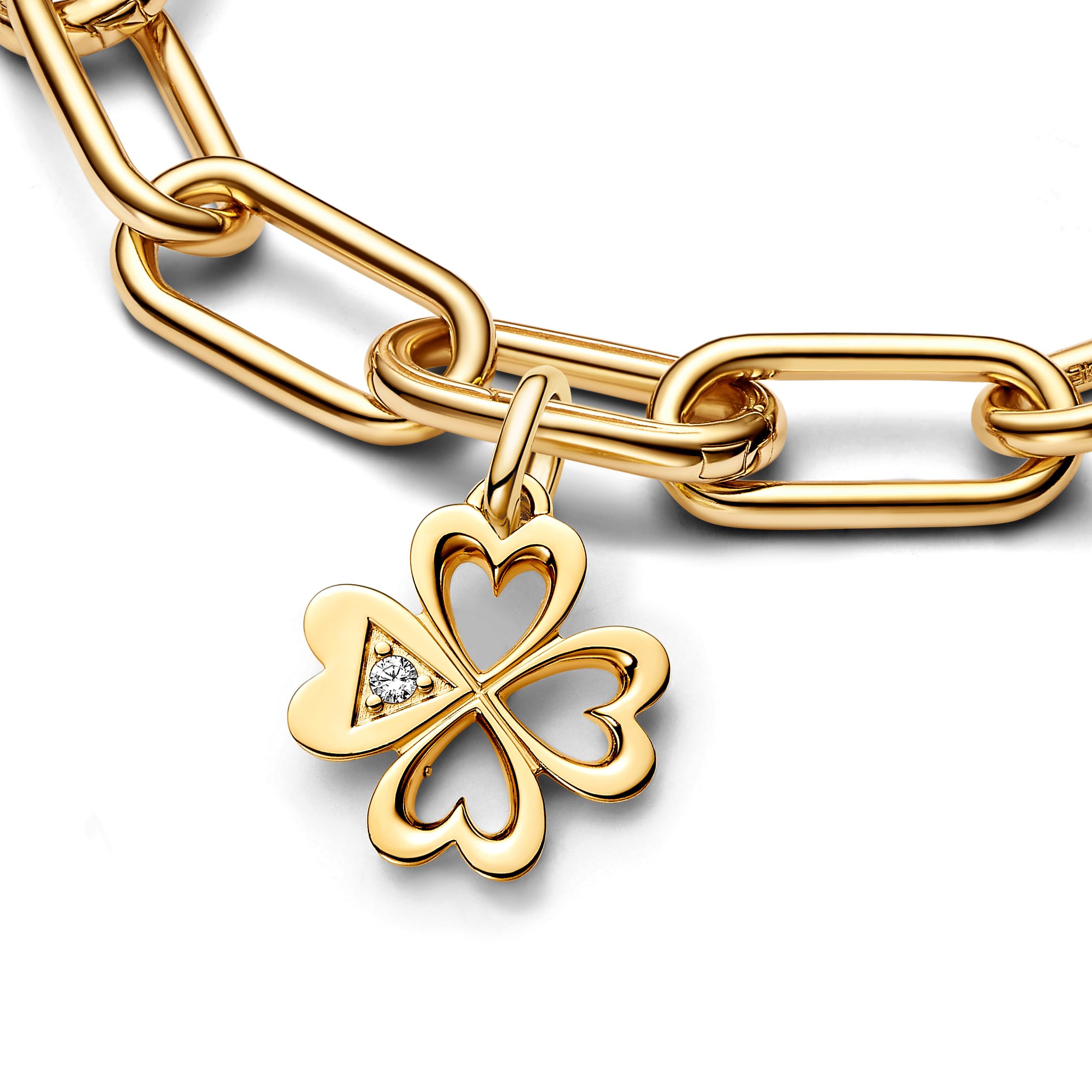 PANDORA ME Herz Vierblättriges Kleeblatt Medaillon-Charm aus Sterling Silber mit vergoldeter Metalllegierung, Cubic Zirkoniastein, Kompatibel ME und Moments Armbändern, 763034C01