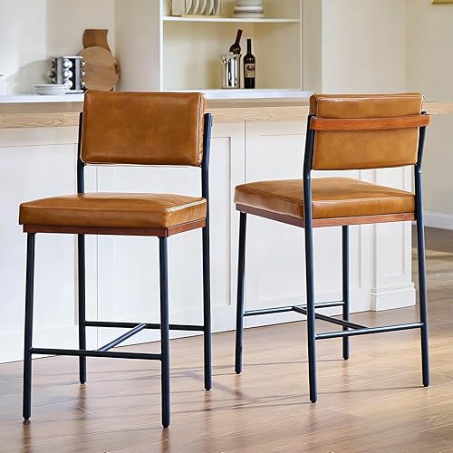 Faux Leather Bar Stools Set of 2,26 Inch Modern Counter