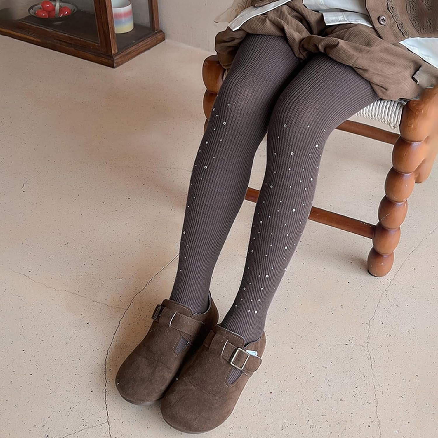 Meeshine 5 Pack Baby Girls Sparkly Pantyhose Toddler Cable Knit Rhinestone Glitter Footed Tights Leggings for 2-8T Kids