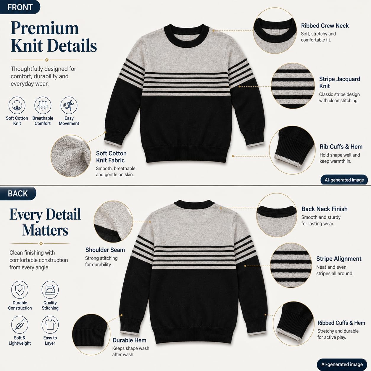 Bienzoe Boys Long Sleeve Sweater: Kids Crewneck Cotton Jacquard Pullover - Casual Knit for Fall Winter School Holiday Family