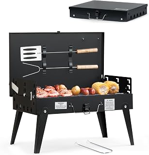 MasterCook Portable Charcoal Grill - Foldable Mini BBQ Tabletop Grill for Camping, Picnics & Patio, 17.1x10.8x2.5 Inches