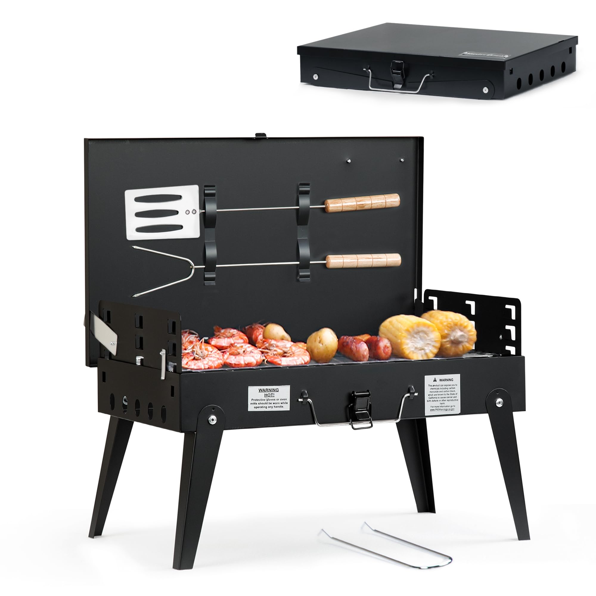 MASTER COOK Portable Charcoal Grill, Foldable BBQ Grill Kit Easy to Carry, Mini Tabletop Grill for Outdoor Camping, Patio and Picnic, 17.1”*10.8”*2.5”