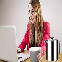 Vista 7 de Cafetera de prensa francesa, prensa de café aislada de acero inoxidable de grado 304 con 2 pantallas adicionales con 1 termómetro, 34 onzas