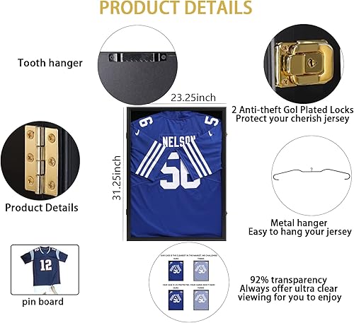 Miniatura 3 de VERANI Jersey Frame - Caja de sombra de camiseta de fútbol - Marco de exhibición de jersey con 98% de protección UV acrílico y gancho de metal para