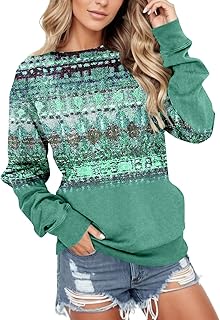 Women's Sweatshirts Crew Neck Sweatshirt Vintage Printing Long Sleeve Top Cute Pullover Loose Version Pullover Womens Casual Gradient Color Block Raglan Long Sleeve T-Shirt Blouses Tunic Tops