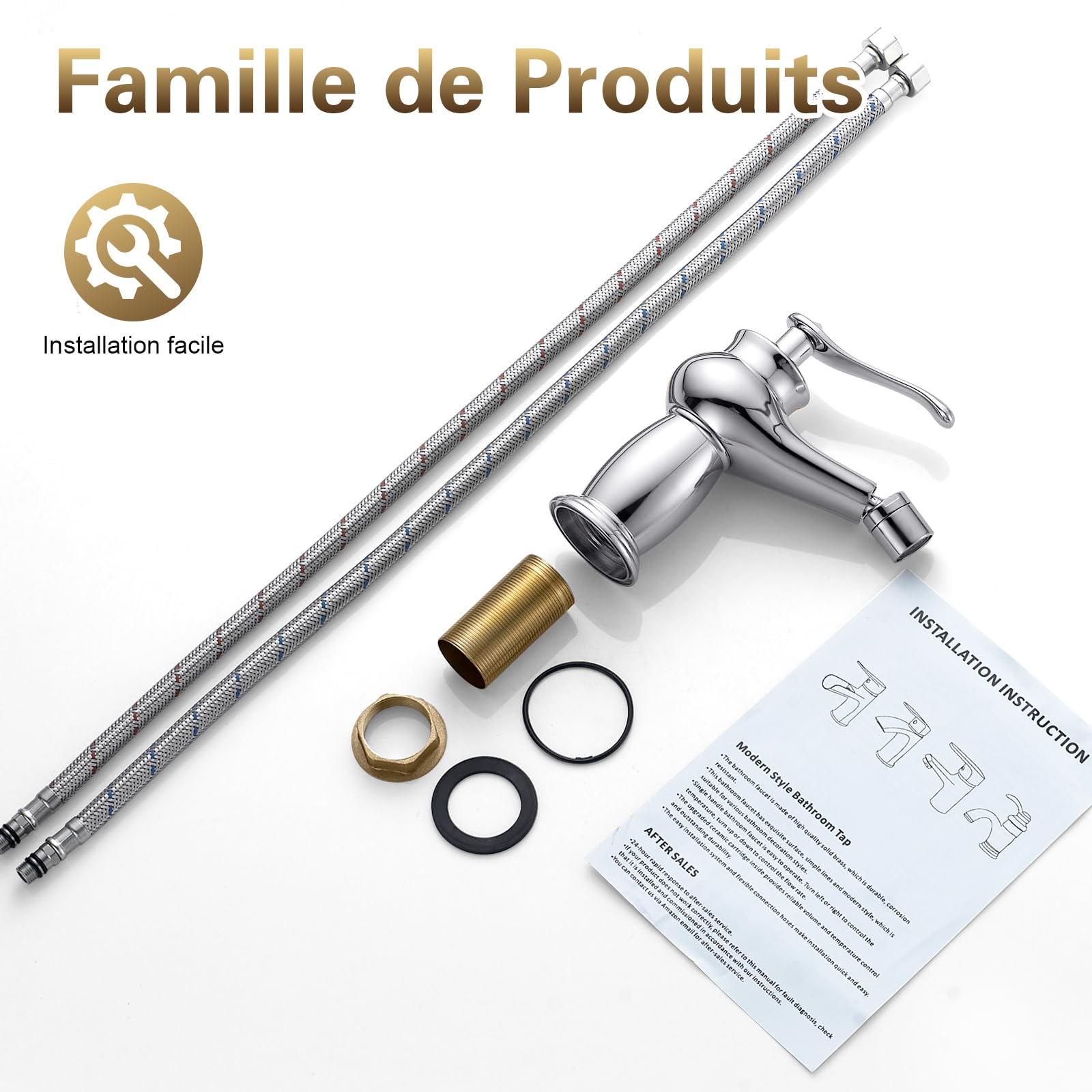 Robinet de Bidet Monocommande, Mitigeur Lavabo Robinet de Salle de Bains avec Bec Pivotant, Raccord Standard G3/8, Chromé