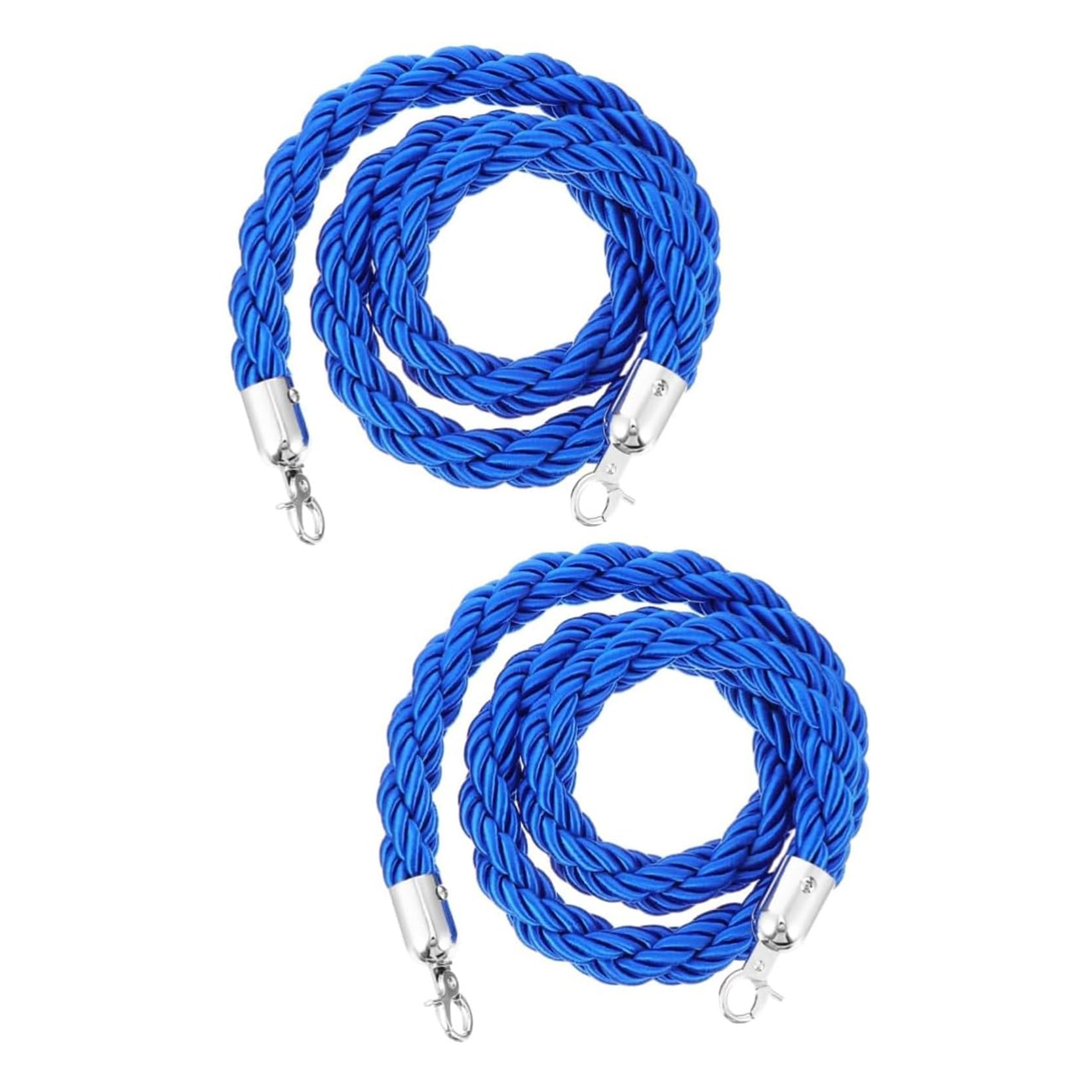 GAROEN 2-Pack 7ft Blue Queue Barrier Rope with Silver Hooks - Premium Twisted Post Rope for Crowd Control at Events, Theaters, Hotels, Red Carpet - Durable & Stylish (Blau 7ft/215cm)