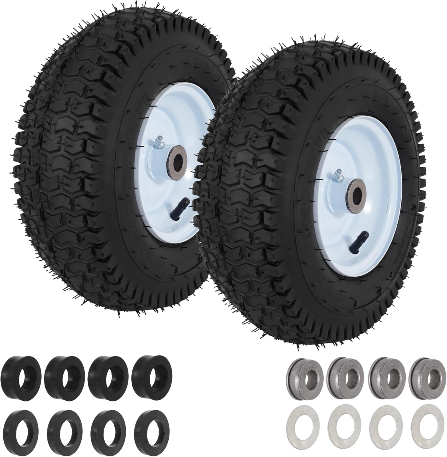 2 Pcs 13x5.00-6 Lawn Mower Pneumatic Tire and Wheel, 13X5.00-6 Front Riding Mowers Tire with 3/4" 5/8" Bushings, 3" -4.5" Centered Hub, 13x5-6 Tube with TR13 Valve Stem, 375 LBS