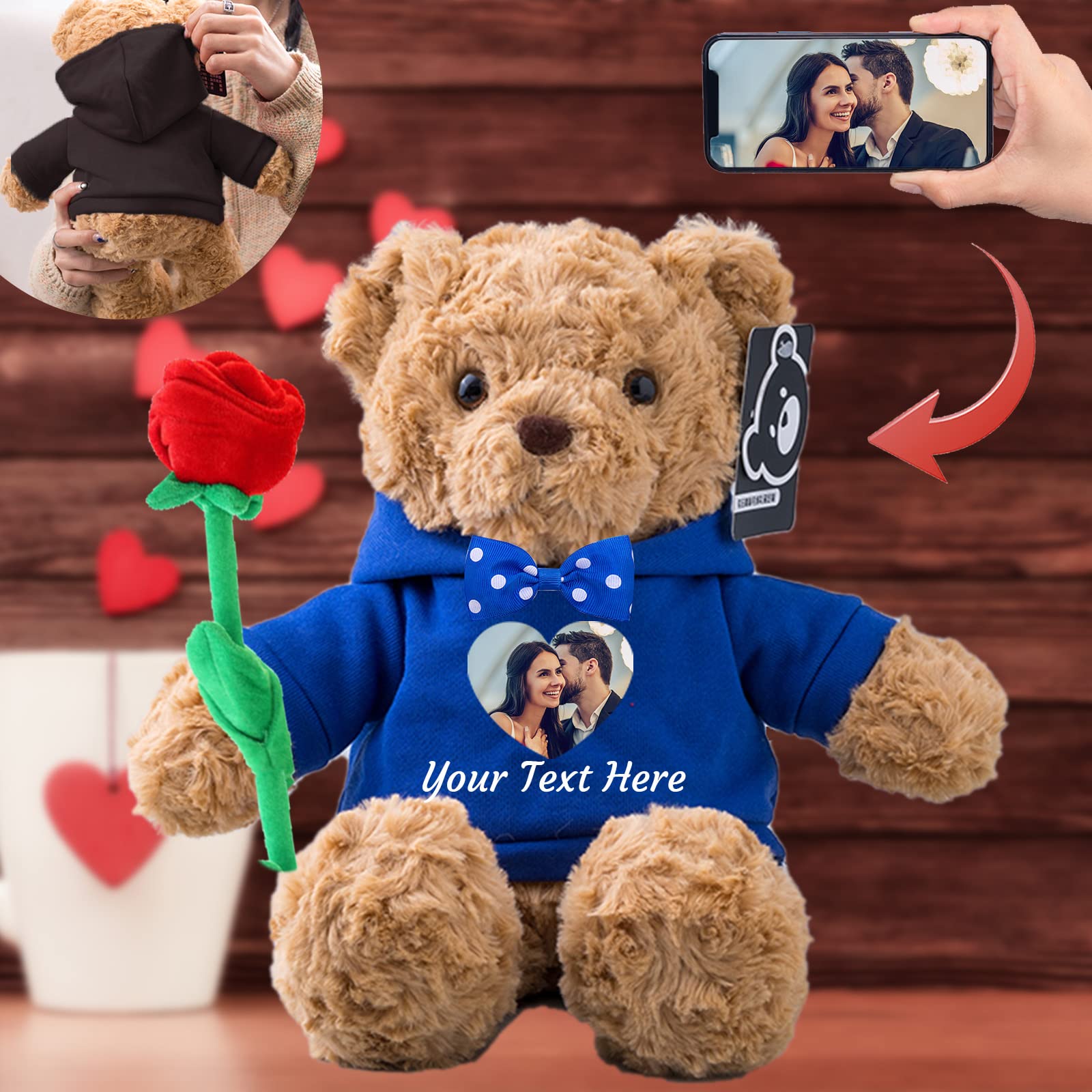 Personalisierter Teddybär Mit Text & Foto - 20 Cm Groß, Perfekt Als Geschenk Zu Valentinstag, Geburtstag & Weihnachten