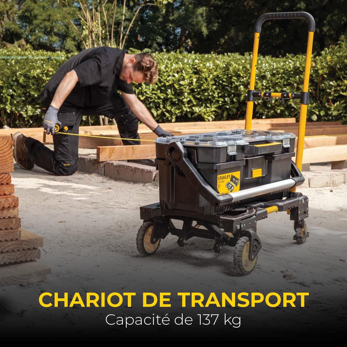 Stanley 2 en 1 Chariot Pliable SXWTD-FT585 - Chariot de Transport Capacité 137 KG - Plateforme Pliable - Multifonctionnel - Noir/Jaune