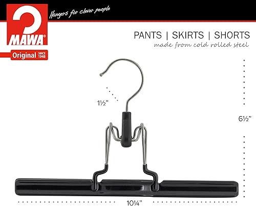Miniatura 4 de Mawa by Reston Lloyd - Percha antideslizante con abrazadera para pantalones y faldas, estilo M26, juego de 5, color negro