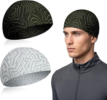2pcs Cooling Skull Cap, Breathable Mesh Moisture Wicking Helmet Liner Cap for Men Women, Sweat Wicking Quick Dry Thin Cycling Cap Under Helmet for Motorcycle Running Workout Hard Hat
