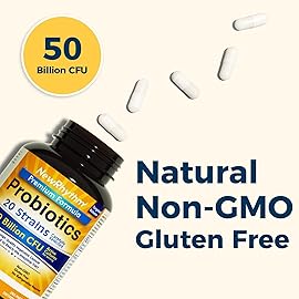 NewRhythm Probiotics 50 Billion CFU 20 Strains, 120 Veggie Capsules, Targeted Release Technology, Stomach Acid Resistant, No Need for Refrigeration, Non-GMO, No Gluten