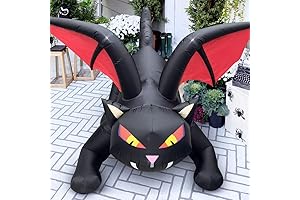 HappyThings! Outdoor Renaissance Festival Inflatable Dragon Yard Decoration with Crimson Cape & LED Lights