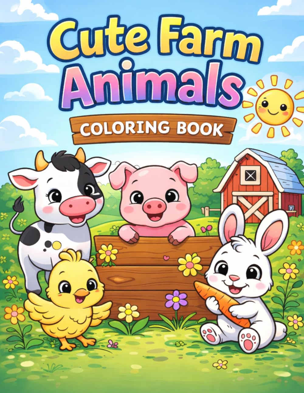 Cute Farm Animals Coloring Book