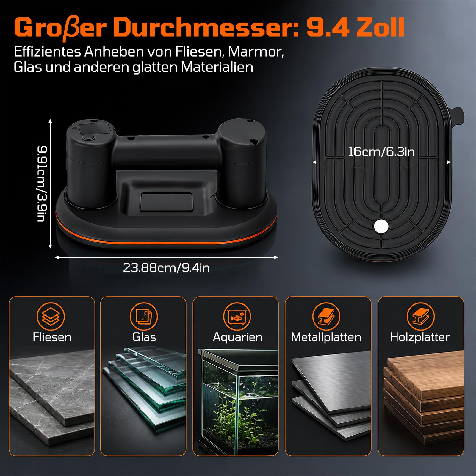 Set di 2 ventose a batteria, 300 kg, per piastrelle, vetro, LCD