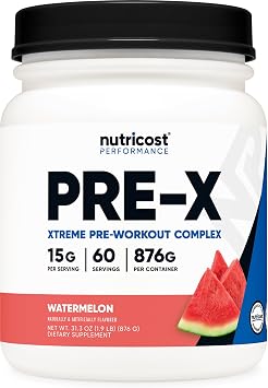 Nutricost Pre-Workout Xtreme ، البطيخ ، 60 حصة ، نباتي ، غير معدّل وراثيًا وخالي من الغلوتين قبل X