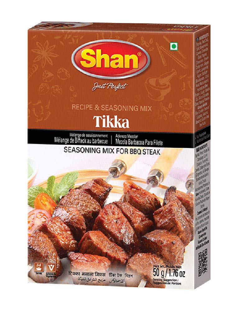Shan Tikka Recipe and Seasoning Mix 1.76 oz (50g) - Spice Powder for Traditional Style BBQ Steak Mix - Suitable for Vegetarians - Airtight Bag in a Box (Pack of 24)