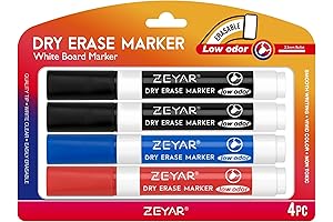 ZEYAR Whiteboard Marker Pen 4-Pack for Dry Erase Board, 2 Black, 1...