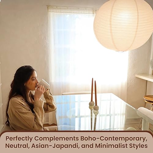 Miniatura 5 de Nogy Lámpara colgante de farol de estilo japonés, colgante de papel de arroz blanco roto con cordón (enchufe (15 pies), 19.6 pulgadas)