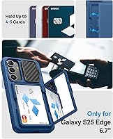 Vista 4 de for Samsung Galaxy S25 FE Case with Card Holder, Built-in Stand & Camera Lens Cover, Shockproof Rugged Silicone Raised Edge Protective Wallet Phone