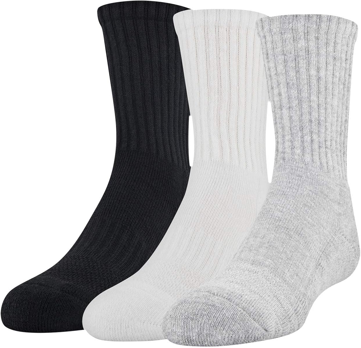 Under Armour Youth Training Cotton Crew Socks, 3-Pairs, True Gray Heather 2, Shoe Size: Youth 13.5K-4Y: Clothing