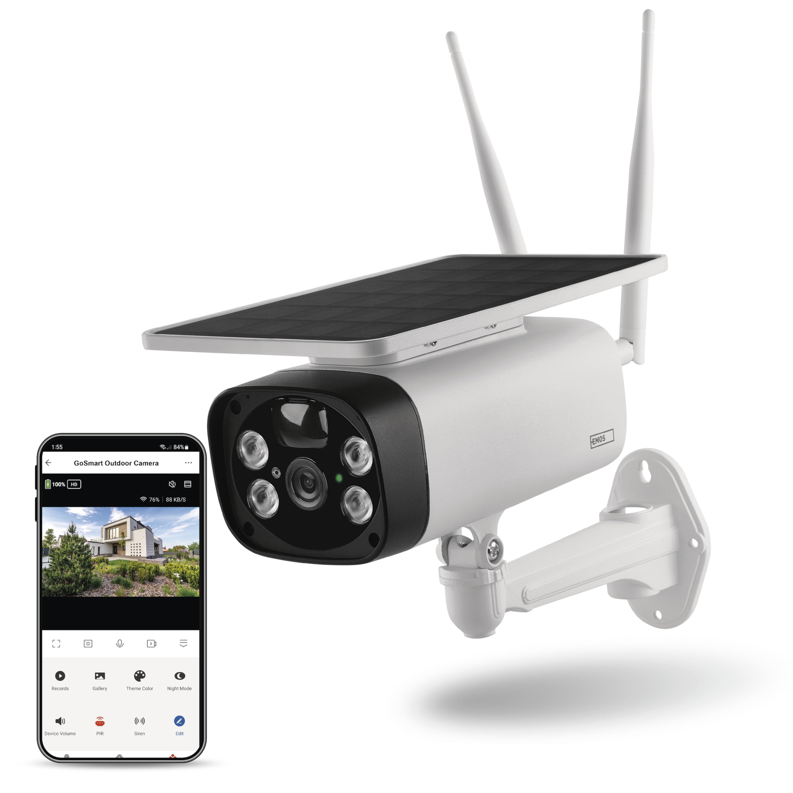 EMOS GoSmart Wireless Outdoor Surveillance Camera IP-600 Eye with WiFi and App + Solar Panel, 3MP Smart Home IP Camera with Battery, Compatible with Alexa, Google Assistant, without ABO Trap