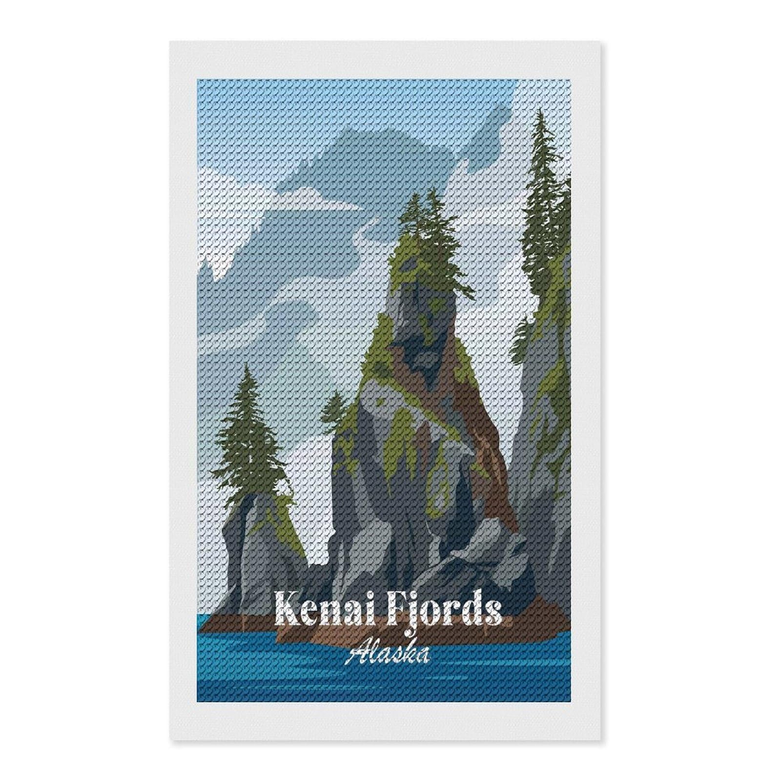 Junmoney Kenai Fjords Alaska DIY Diamond Art Canvas Kit 12"x20", for Teens, Finish and Display, Holiday Gift Idea, Vintage Style Decor