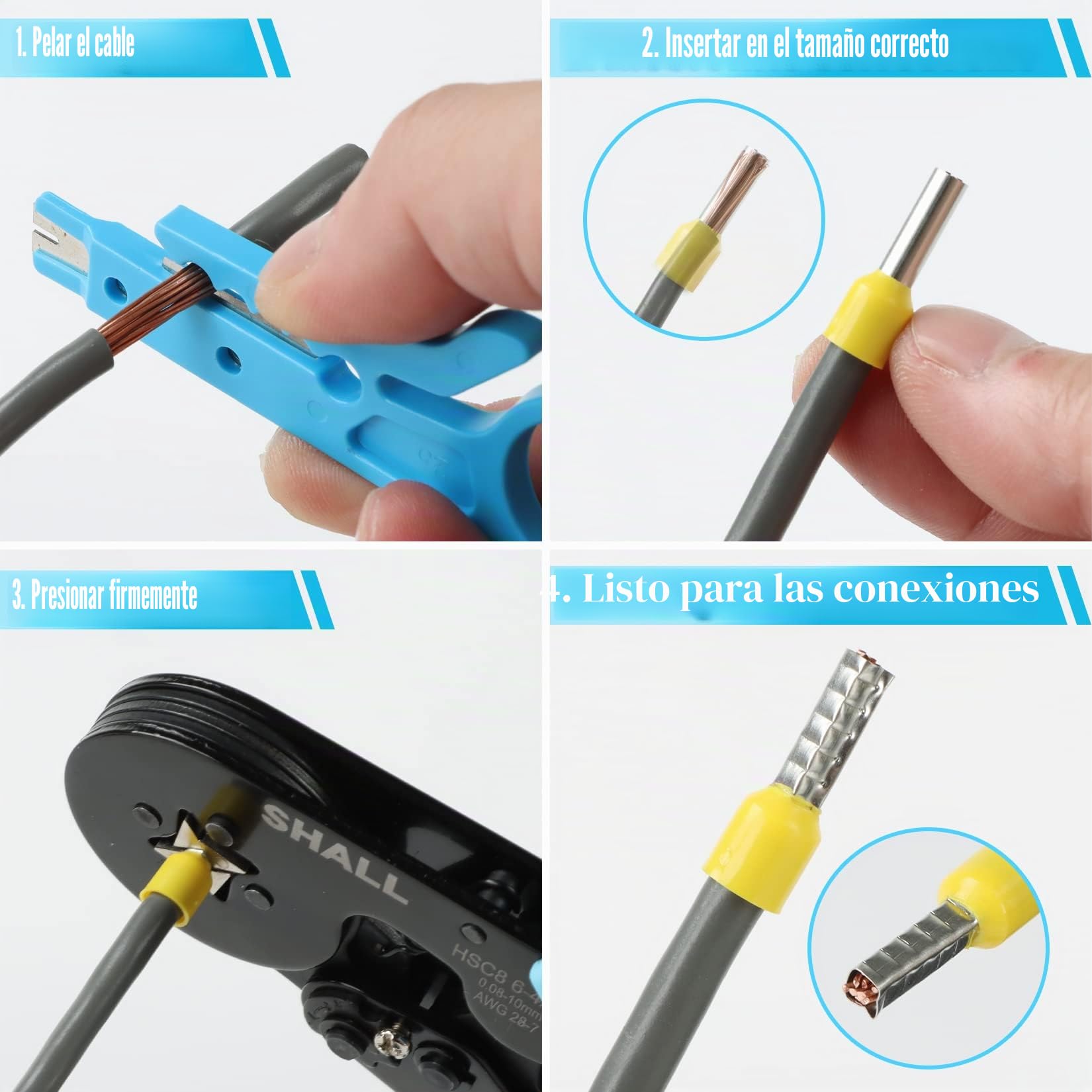 SHALL 1800 piezas Kit de herramientas de crimpado de férula, alicates de crimpado, conectores de terminales de crimpado eléctricos autoajustables para electricistas