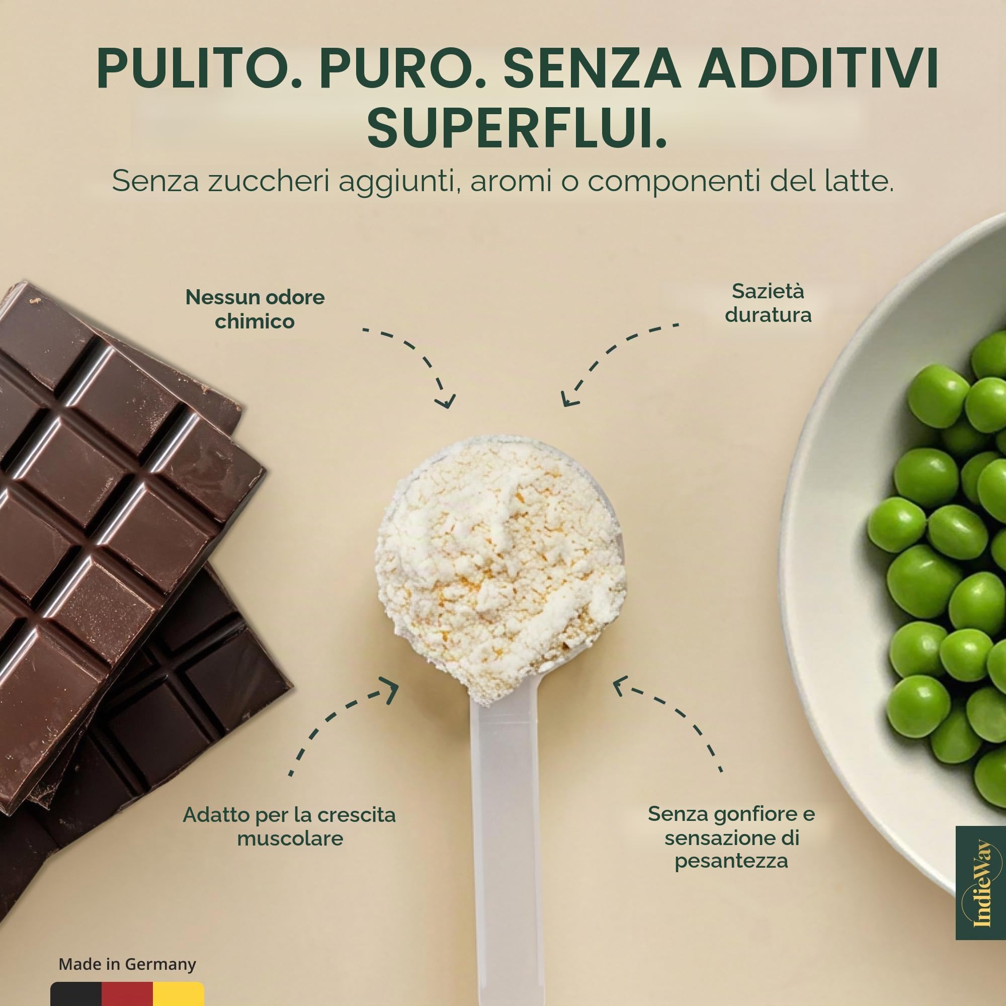 Proteine di piselli al cioccolato 900 g - Polvere proteica vegana con sapore di cioccolato - 76 g di albume su 100 g - Polvere proteica per frullati proteici