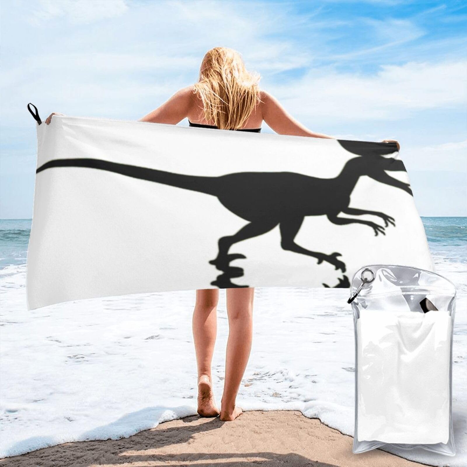 VCzsdff Velociraptor Dinosaur Print Quick Dry Towel Compact Beach Shower Wrap For Camping Fitness