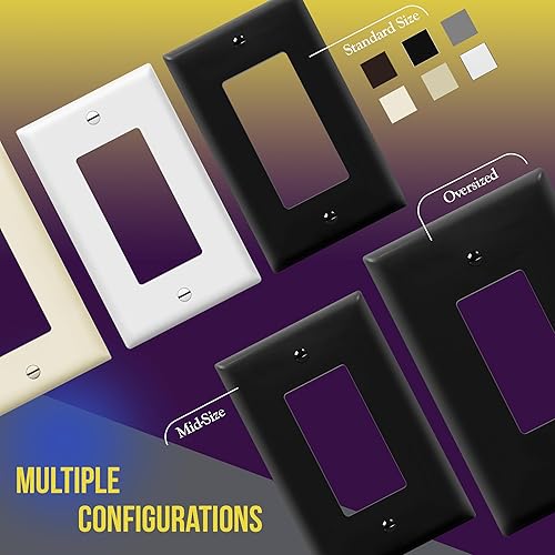 Miniatura 7 de ENERLITES Placa decorativa de pared para interruptor de luz o toma de receptáculo, acabado brillante, tamaño medio de 2 bandas, 4.88 x 4.92