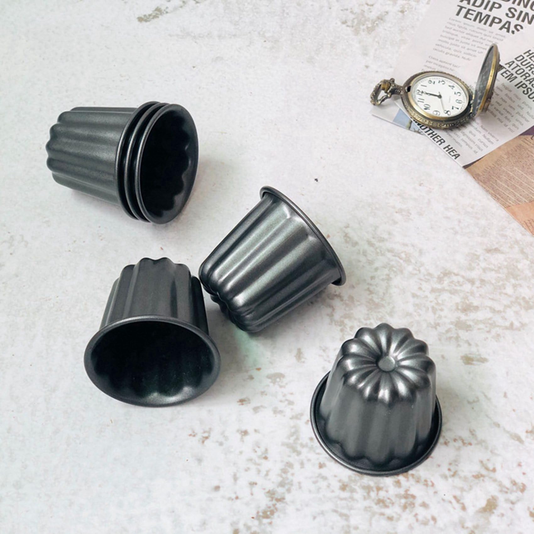 Moule à Canele, Coupe à Muffins à Cannele, Moule à Cannele Antiadhésif 12 Pièces Canneles Gris-Noir
