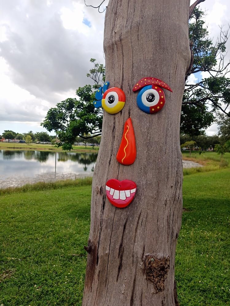 ARCUZ Tree Face Sculpture, Tree Face Decor Outdoor, Outdoor Garden, Funny Tree Faces Sculpture,Colorful Fence Decorations Outdoor, Yard and Garden Decor, Handmade by Artist