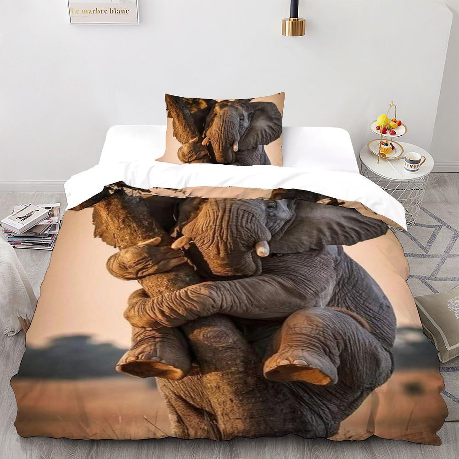 Housse de couette éléphant d'Afrique single 135x200cm lit une place