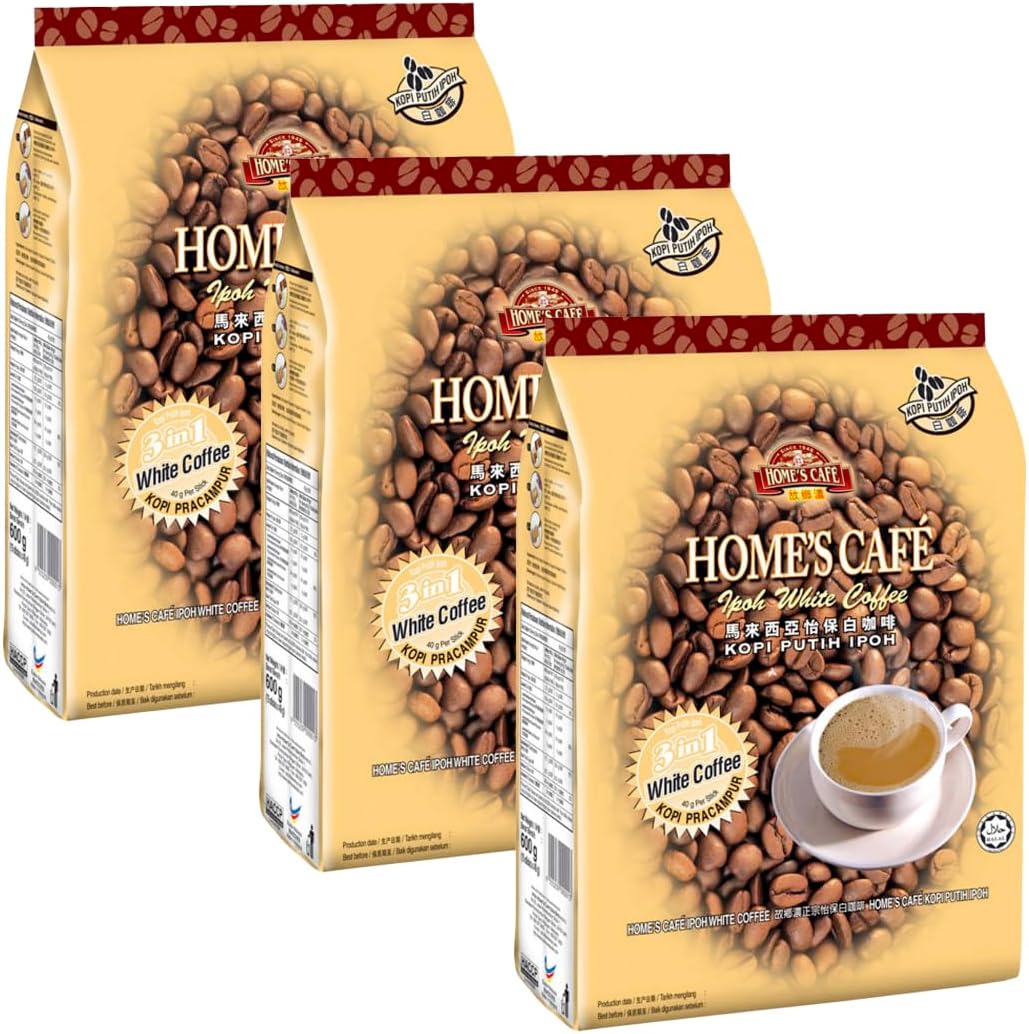 Home's Cafe Malaysian Coffee & Milk Tea Sachets Instant Drinks - 3 in 1 White Coffee 600g (Pack of 3) HALAL