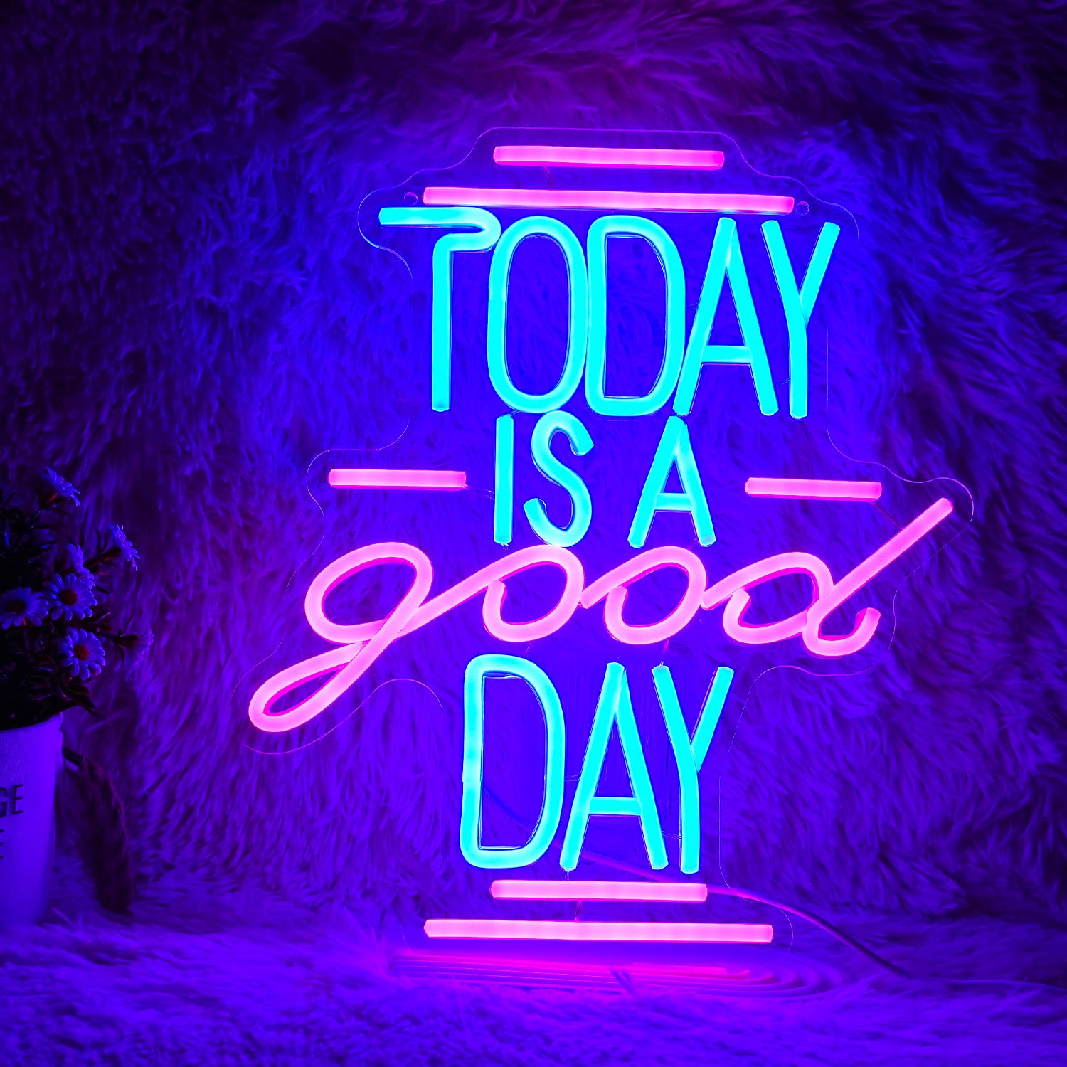 Neonowy znak 'Today Is A Good Day', kubek do kawy, mleka, do dekoracji ścian, możliwość przyciemniania, zasilanie USB, 30 x 35 cm, LED, litera, neonowy znak, szklany znak do kawiarni, na wesele, do