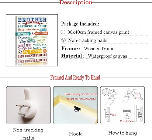 Miniatura 6 de KAIRNE Brother Rules - Arte de pared, impresión de letrero de sala de juegos para niños, póster inspirador para decoración de habitación de niños